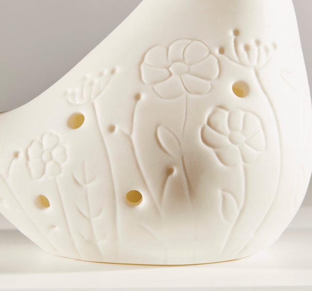 FRANK FLECHTWAREN | LED-Vogel Blumenwiese, 2er Set, PORZELLAN, 9 x 5,8 x 7 cm, 9,4 x 6,4 x 7 cm