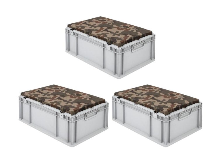 PROREGAL SparSet 3x Eurobox NextGen Seat box Camouflage HxBxT 265 x 40 x 60 cm 44 Liter Griffe Geschlossen Eurobehälter Sitzbox Transportbox