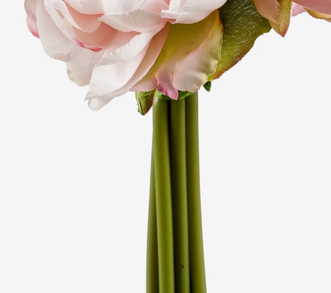 Künstlicher Pfingstrosenstrauß in Rosa und Weiß mit grünen Stielen.