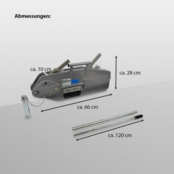 Drahtseilzug mit Maßangaben