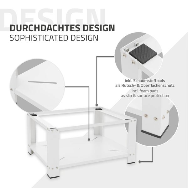 ML-Design Waschmaschinen Untergestell mit Ablage 63x54 cm Stahl Weiß bis 150kg, Waschmaschinen-Unterschrank, Stabiler Waschmaschinensockel, 32cm hohes Podest Erhöhung Unterbau für Trockner/Kühlschrank