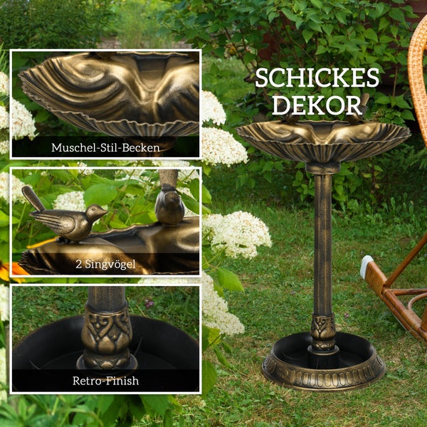 Outsunny Vogeltränke Stehend, Vogelbad aus Kunststoff, frostsicher Vogelbecken, Winterfest Wassertränke für Wildvögel, Wasserschale, Wasserstelle für Garten Terrasse Balkon 49,5 x 38 x 81 cm, Bronze