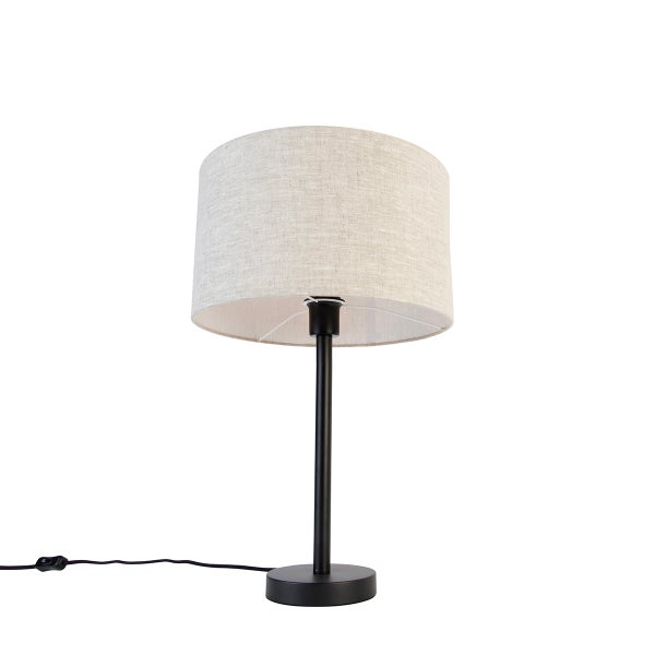 Tischleuchte mit Stoffschirm und schwarzem Metallfuß