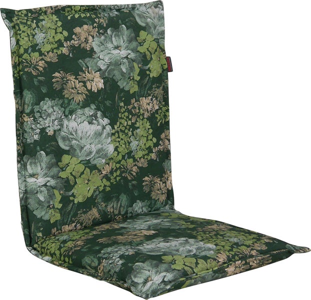 Hochlehner-Auflage mit floralem Muster in Grüntönen.