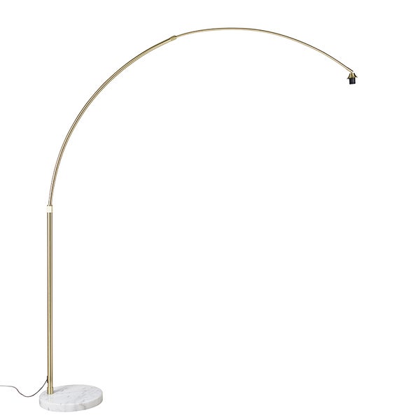 QAZQA - Modern Bogenlampe Messing mit weißem Marmorsockel verstellbar - XXL I Wohnzimmer I Schlafzimmer - Stahl Länglich - LED geeignet E27
