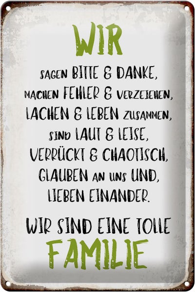 Blechschild Spruch 20x30cm wir sind eine tolle Familie