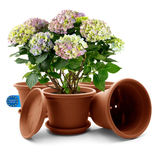 U BigDean 4 Stück Blumentopf mit Untersetzer rund ø 20 cm Terracotta – wetterfester Pflanzkübel Made in Europe