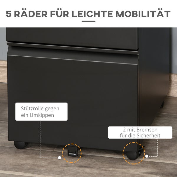 Vinsetto Rollcontainer, 39 x 48 x 60 cm, Stahl, Schwarz