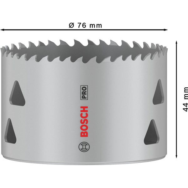 Bosch Lochsäge mit einem Durchmesser von 76 Millimeter und einer Höhe von 44 Millimeter.