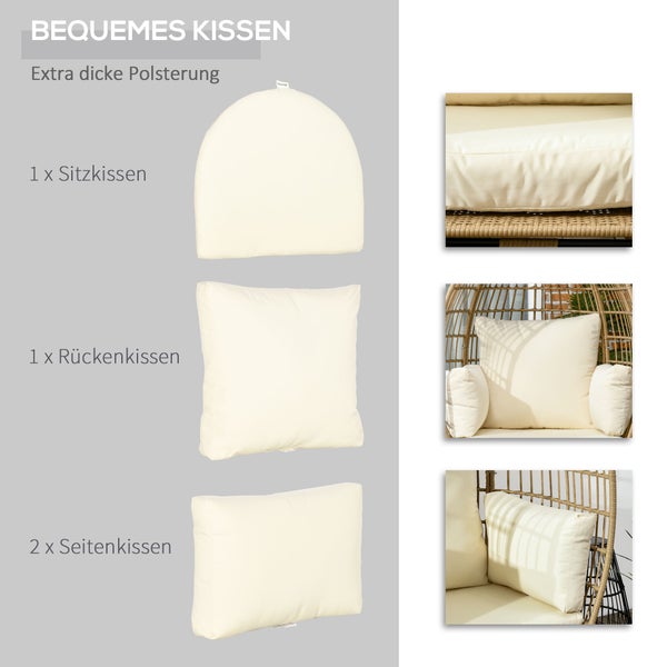 Outsunny Rattansessel in Korbform, Rattanstuhl mit Sitzkissen, 105 x 90 x 148 cm, Metall, Khaki