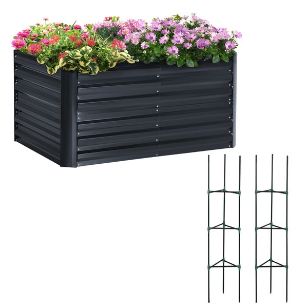 Outsunny Hochbeet 3-teiliges Set, Pflanzkasten mit Stützgitter, 120 x 90 x 59 cm, Stahl, Dunkelgrau