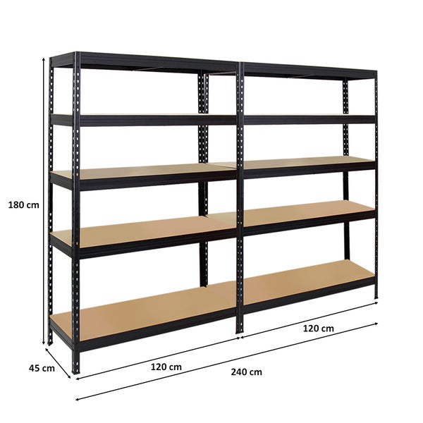 PROREGAL Mega Deal 2x Schwerlastregal Rivet HxBxT 180 x 120 x 45 cm Fachlast 250 kg Schwarz