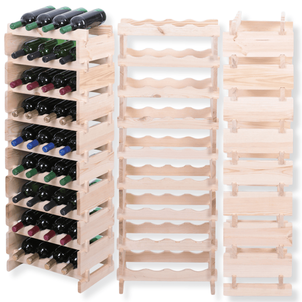 Weinregal VINOTECA FLEX PRO HxBxT 121x46x28cm 36 Flaschen auf 9 Ebenen Massives Kiefernholz Natur unbehandelt