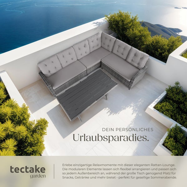 Rattan Lounge tectake Catania Tisch mit Schraubfüßen für 6 Personen grau