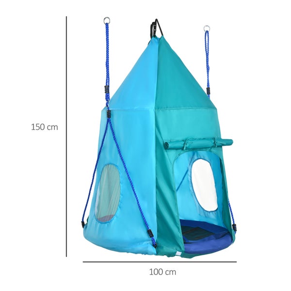 Outsunny Nestschaukel mit Zelt, 100cm x 100cm x 150cm, PE+100% Polyester, Blaugrün