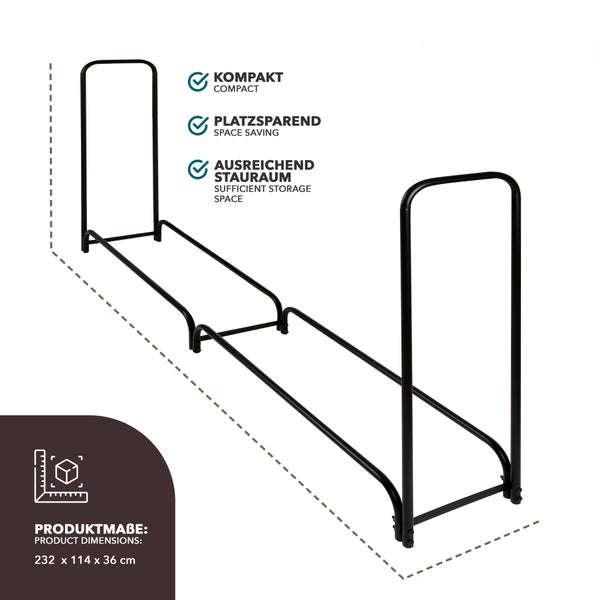FLOORDIREKT Kaminholzregal Patmos - Schwarz - Modernes Brennholzregal - für Innen und Außen - 232 x 114 x 36 cm