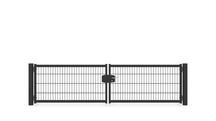 Gartentor ZAUNGURU BASIC-Line Berlin aus Metall, Höhe: 83cm, Breite: 334cm, 2-flügelig inkl. Pfosten, Schloss und Zubehör, Feuerverzinkt und zusätzlich in RAL 7016 Anthrazitgrau pulverbeschichtet