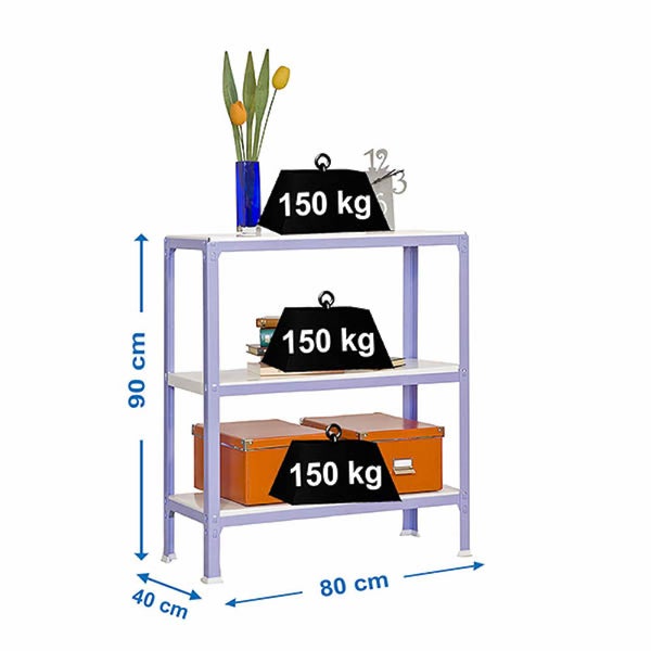 PROREGAL Wohnregal Living Koala Metal mit 3 Fachböden HxBxT 90 x 80 x 40 cm Fachlast 150 kg Lila/Weiß