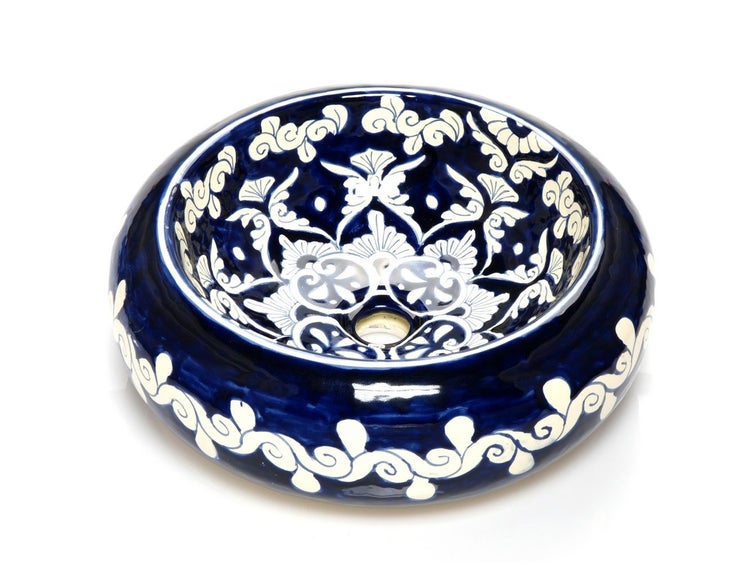 Aufsatzwaschbecken aus Keramik mit Blumenmuster