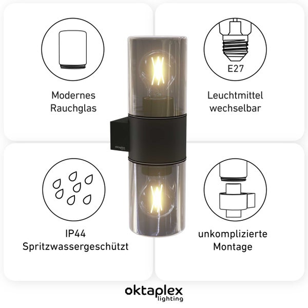 Oktaplex Puno Dos Anthrazit E27 2 Kopf ohne Leuchtmittel