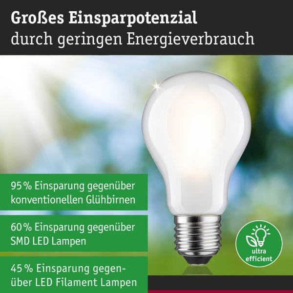 Ultra-effizientes LED Leuchtmittel mit hoher Energieersparnis gegenüber herkömmlichen Glühbirnen, SMD LED und LED Filament Lampen.