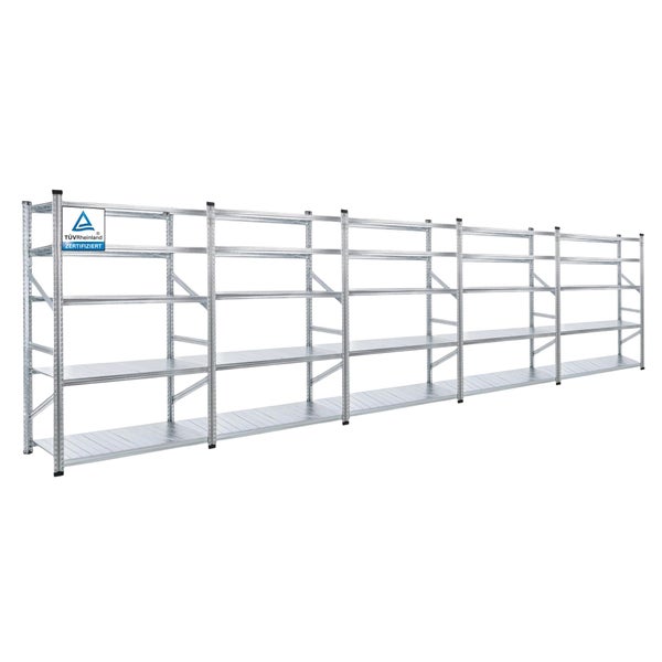 PROREGAL Fachbodenregal Stecksystem Proximo Komplettregal HxBxT 200 x 600 x 60 cm 5 Ebenen Fachlast 200 kg Beidseitig Nutzbar Verzinkt