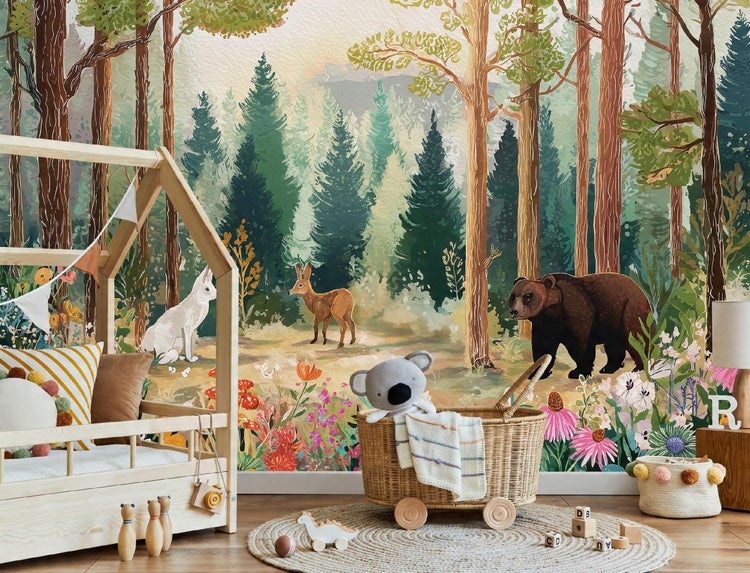 Fototapete Kinderzimmer Wald Bäume Kinder Vlies Tapete 250x175 cm