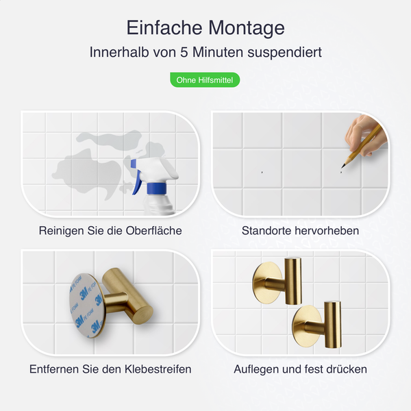 EAVY Handtuchhaken Edelstahl Gold Selbstklebend 2er Pack