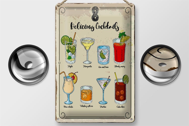 Blechschild Spruch Cocktails Mojito Martini Margarita 20x30cm