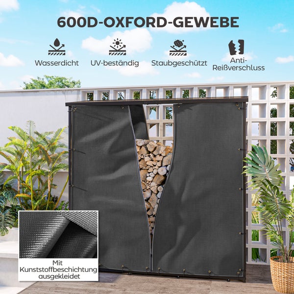 Outsunny 2er-Set Kaminholzregal Abdeckung, 174 cm, Wasserdicht 600D Oxford, UV-Schutz, Brennholzregalabdeckung, für Feuerholzregal 176B x 163/175H cm, Schwarz