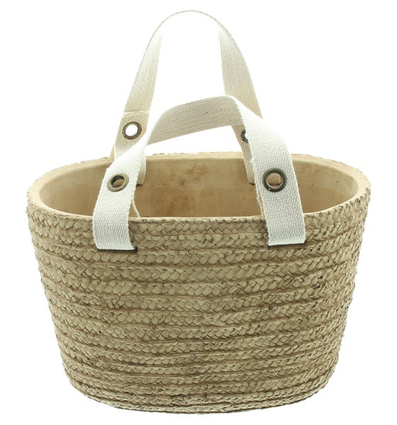 FRANK FLECHTWAREN | Pflanzer Strandtasche, ZEMENT, 26 x 13 x 19,5 cm