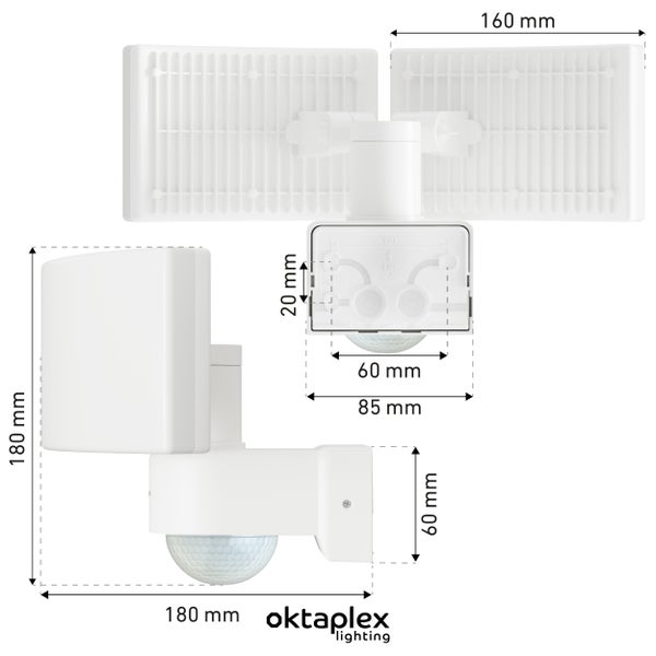 Oktaplex LED Außenstrahler mit Bewegungsmelder 3000K Warmweiß IP65 weiß 40W