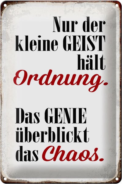 Blechschild Spruch 20x30cm Geist hält Ordnung Genie Chaos