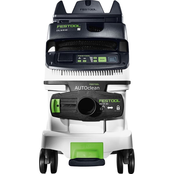 Festool Absaugmobil CTL 36 E AC Autoclean mit Rollen und Bedienfeld.