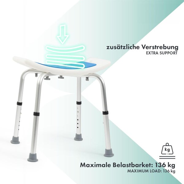 FLOORDIREKT Duschhocker Noah - Höhenverstellbar mit Anti-Rutsch-Gummifüßen - Bis 136 kg belastbar