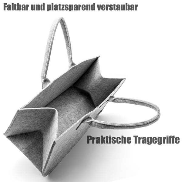 BigDean 3 Stück Filztasche groß in Hellgrau für Kaminholz oder als Shopper verwendbar – Kaminholzkorb im leichten & kompakten Design – faltbarer Holzkorb