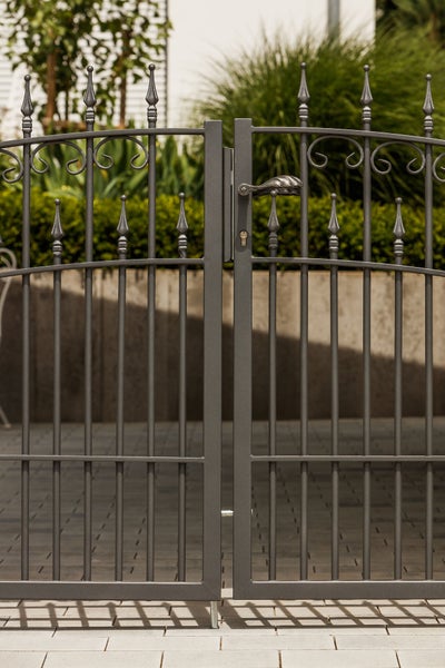 Doppeltor ELEO Metall Lugano mit Zubehör, Hoftor anthrazit - pulverbeschichtet schwarz, 400 x 90 cm