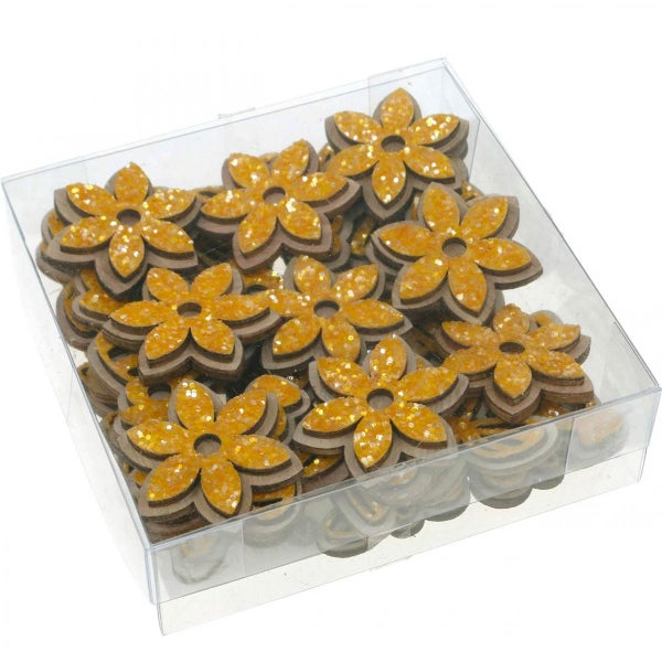 Dekorative Holzblumen mit Glitzer in transparenter Box