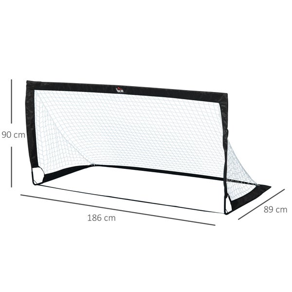 HOMCOM Fußballtore, Fußballnetz, faltbar, 186 x 90 x 89 cm, Stahl, Tetrolon, Schwarz