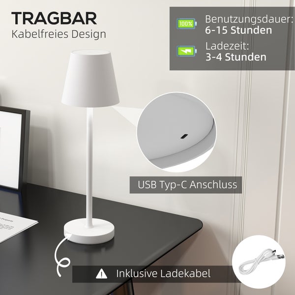 HOMCOM Tischlampe, 11,2L x 11,2B x 36,5H cm, Metall, Weiß
