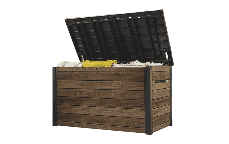 Keter Signature 870L Aufbewahrungsbox in edlem Walnuss-Design - Ihre geräumige Outdoor-Lösung