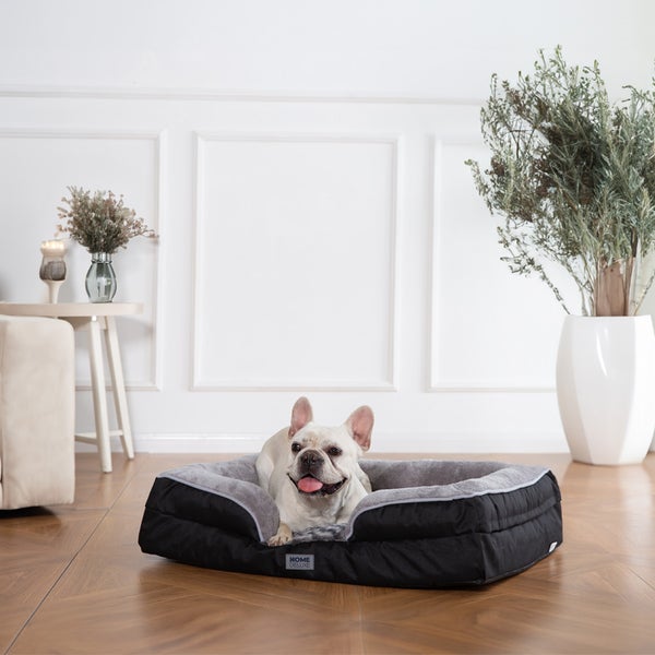 Home Deluxe - Orthopädisches Hundebett SCOOBY - Maße: 120 x 85 x 20 cm, Farbe: Schwarz / Grau , inkl. Tierdecke und Rugbyball, Baumwollfüllung, waschbarer Bezug I Hundebett Hundekissen Bett für Hunde