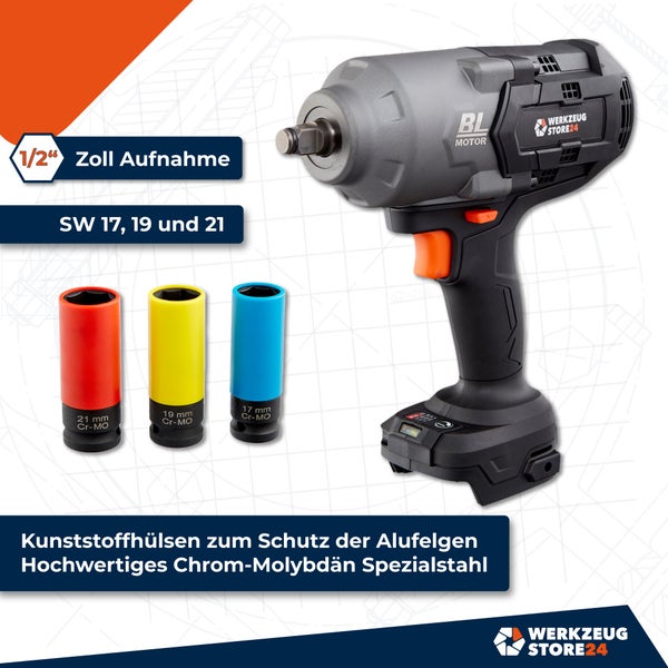 Werkzeug Store24 Akku Schlagschrauber mit Steckschlüsselsatz