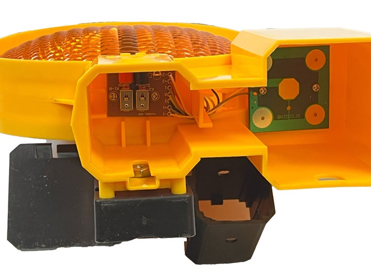 UVWARN Bakenleuchte gelbe LED + 1 Batterie 6 Volt 200mm Linse L6 DIN EN12352 einseitig / gelbes Gehäuse
