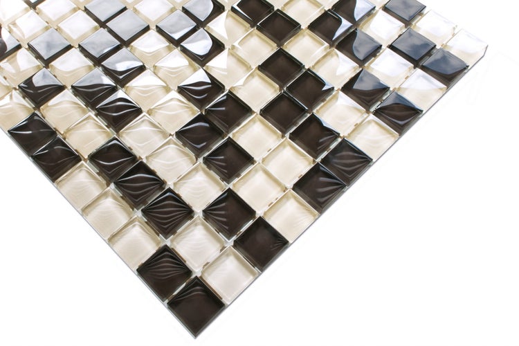Glasmosaik auf Netz für Bad und Küche 30cm x 30cm  - White walnut