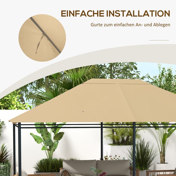 Outsunny Ersatzdach für Pavillon 4 x 3m, wasserabweisend Pavillondach mit UV Schutz 30+, Ersatzbezug für Gartenpavillon, Ersatzteile aus Polyester-Stoff, 180 g/m², Khaki