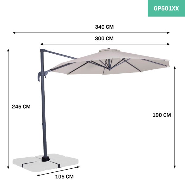 Abbildung eines Sonnenschirms mit Maßen