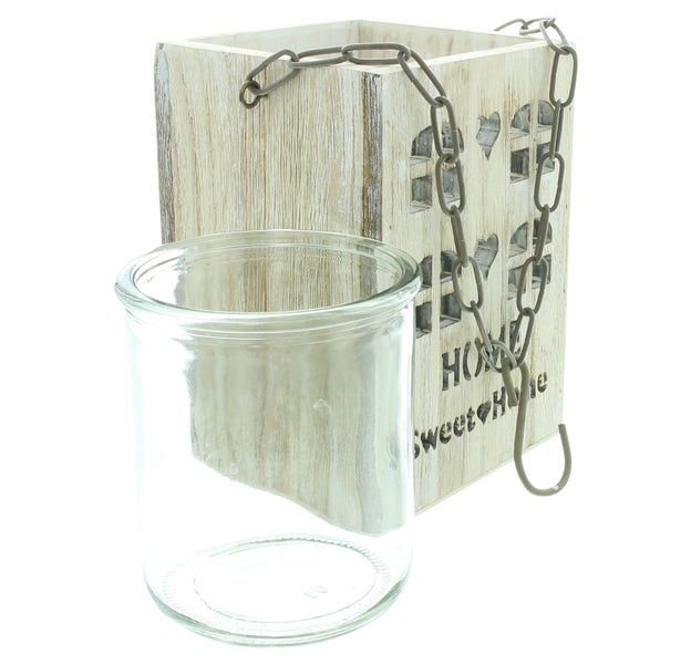 FRANK FLECHTWAREN | Laterne Sweet Home, PAULOWNIA, GLAS, METALL, 12 x 12 x 18 cm, Glas Ø 10 x 12 cm