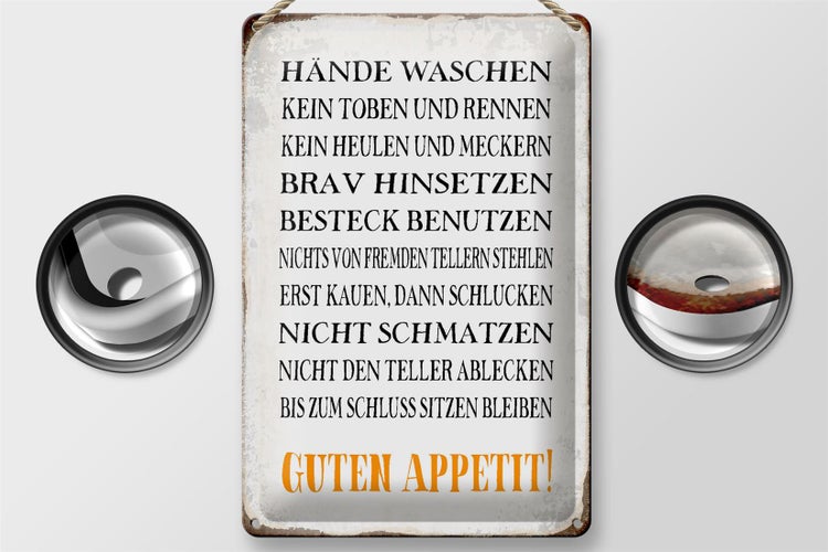 Blechschild Spruch 20x30cm Hände waschen guten Appetit