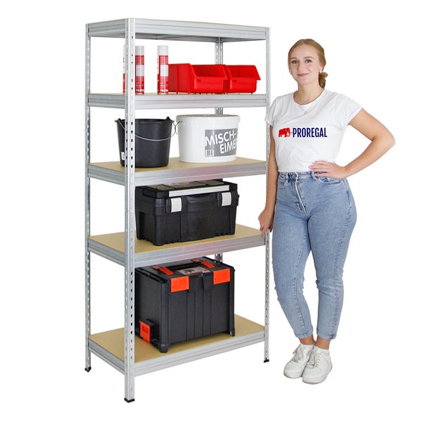 PROREGAL Schwerlastregal Rivet HxBxT 180 x 90 x 45 cm Fachlast 250 kg Innovatives Stecksystem Verzinkt